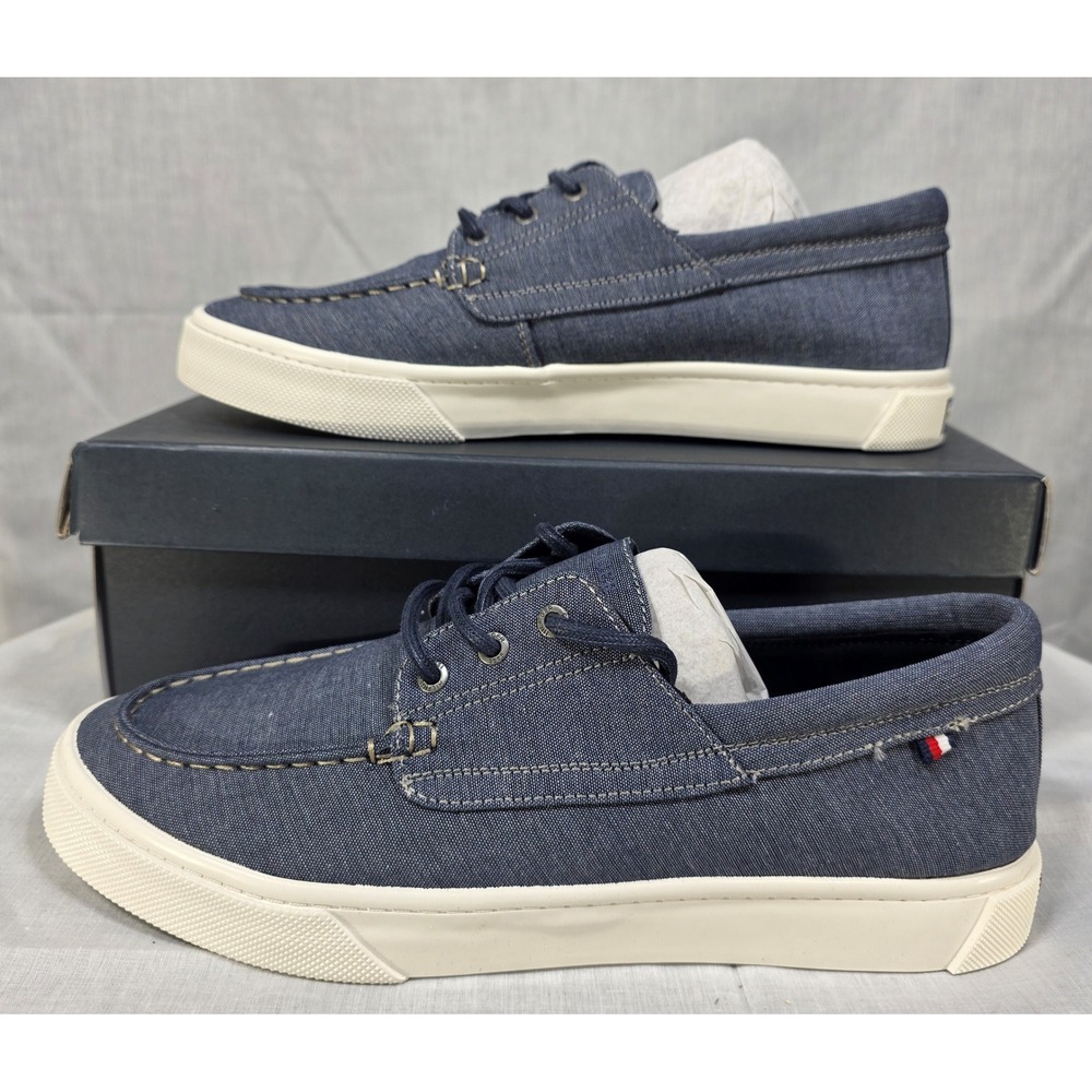 Tommy Hilfiger Men's Canvas Boat Shoes Navy Blue Lace Up Loafers - Picture 2 of 15